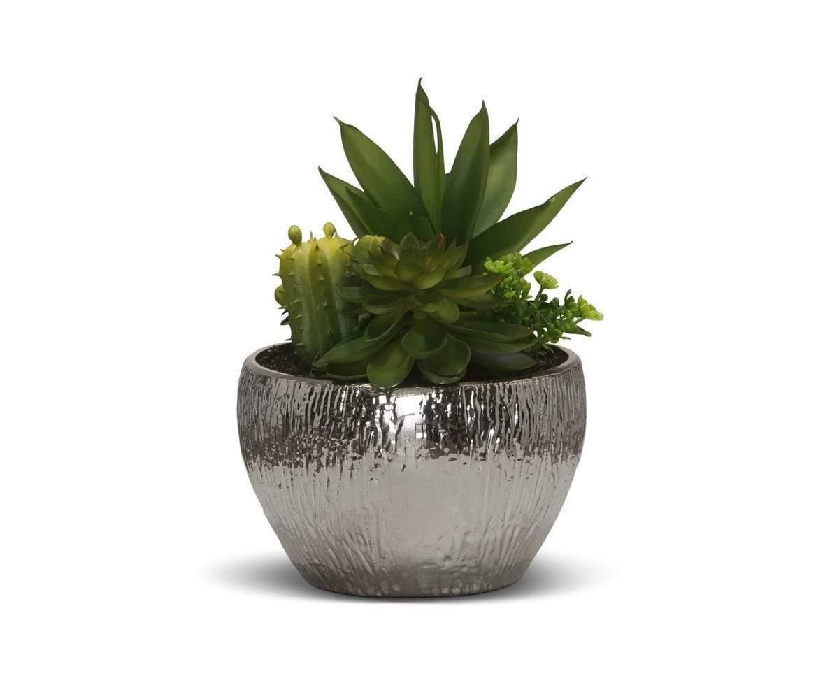 Flourishing Faux Succulents In Metallic Pot 3 Flourishing Faux Succulents In Metallic Pot